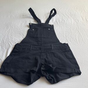 Black Denim Short Overalls